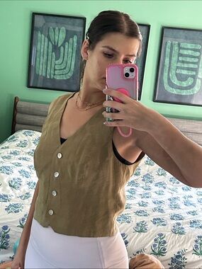 Madewell Olive Button-Front Linen Blend Tank